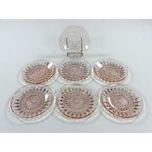 Vintage Jeannette Pink Depression Glass Windsor Diamond 5.5" Bread Plates Set 7